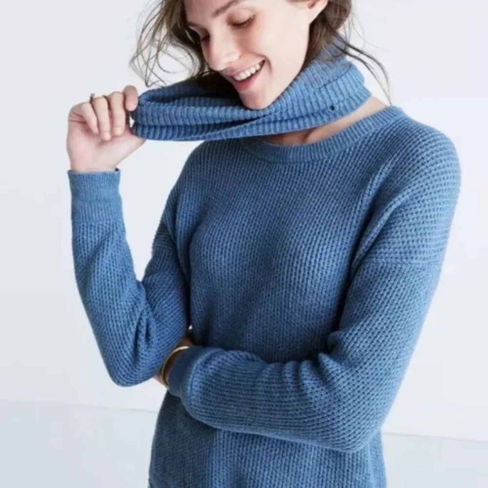 🔥🔥🔥Madewell Cornflower blue convertible turtleneck crewneck sweater S - Picture 2 of 13